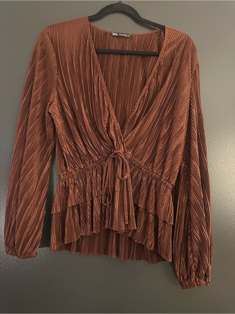 Zara Rust Pleated Wrap-Front Blouse